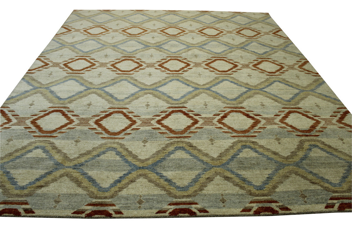 Close-up of wool pile, Blue & Rust rug