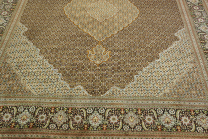 Traditional Mahi Tabriz hand-knotted wool rug in Black & Brown, full view