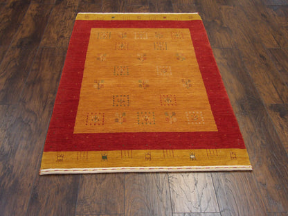 Close-up of wool pile, Gold & Red rug