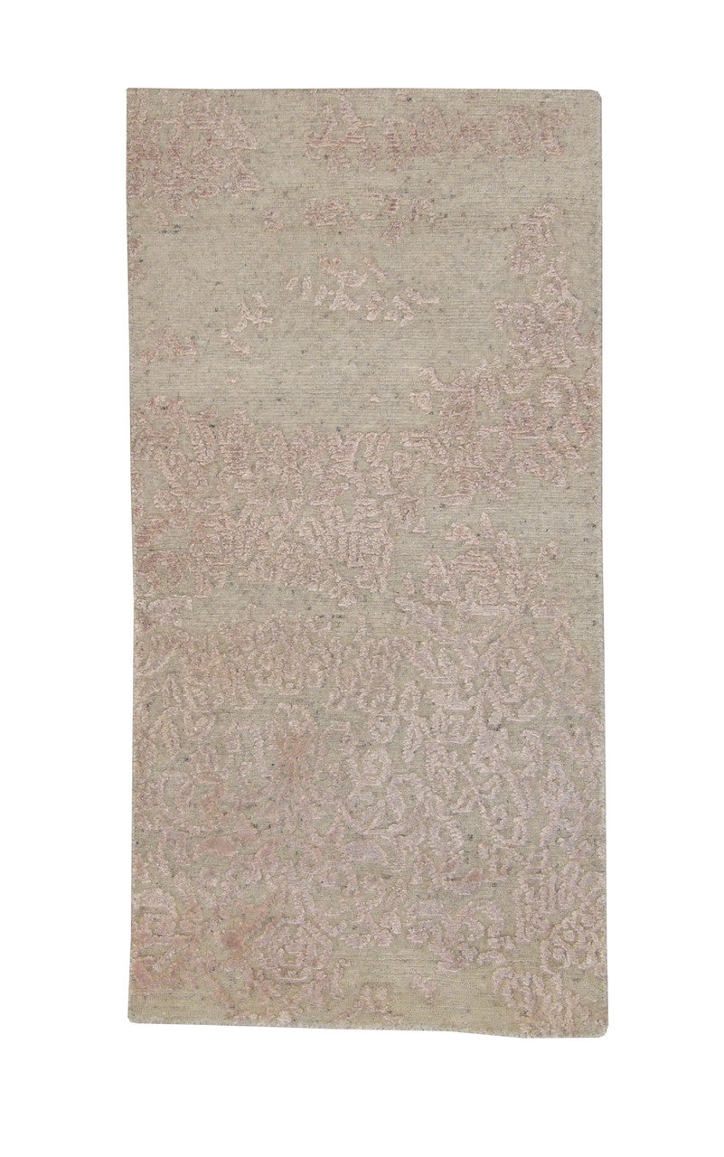 Transitional Abstract Broken Design hand-knotted wool-silk rug in Beige, full view