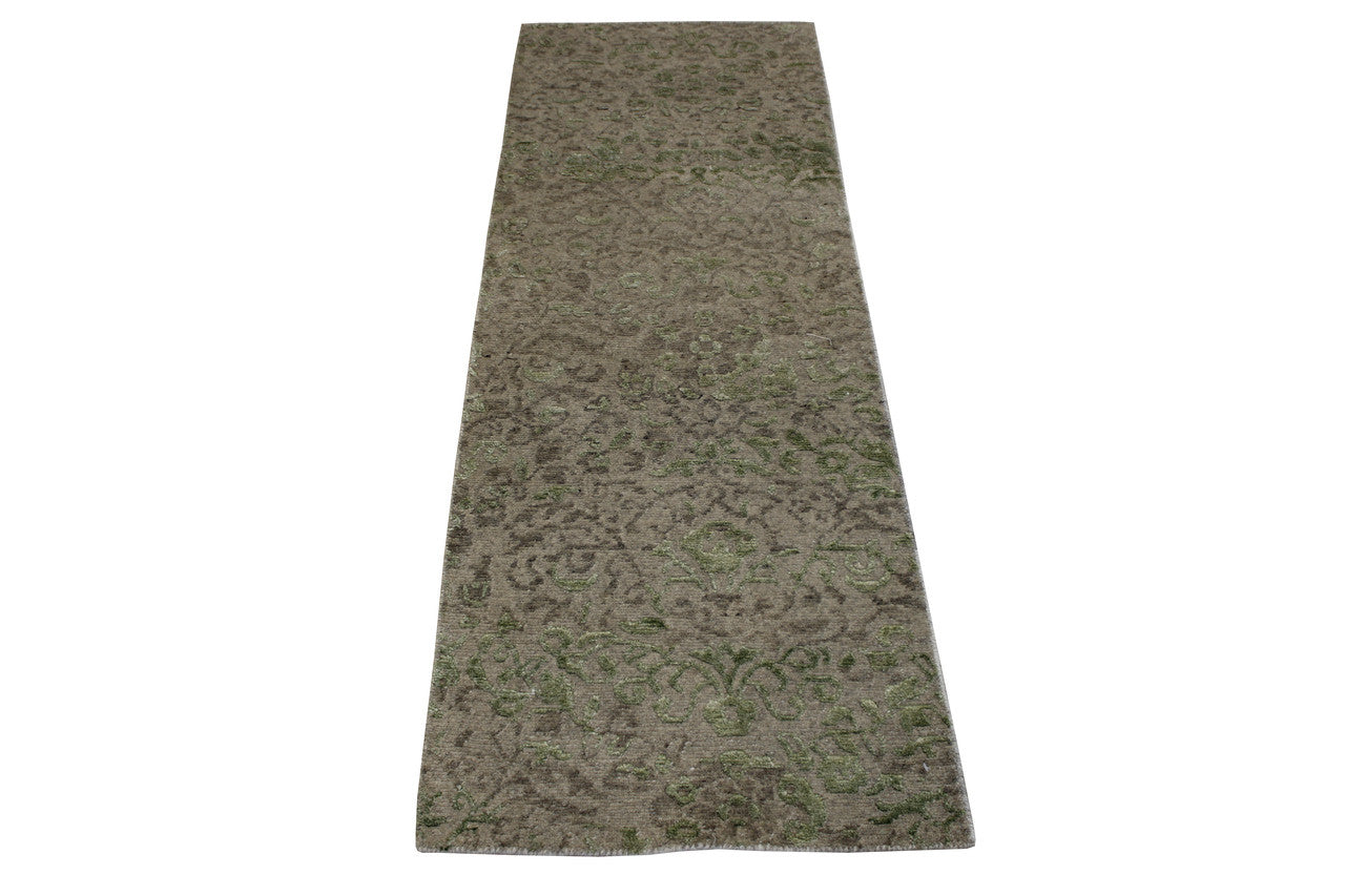 Beige 2'0" x 6'0" Transistional Abstract Broken Design Hand knotted Wool/Silk Rug - Sku: w2020