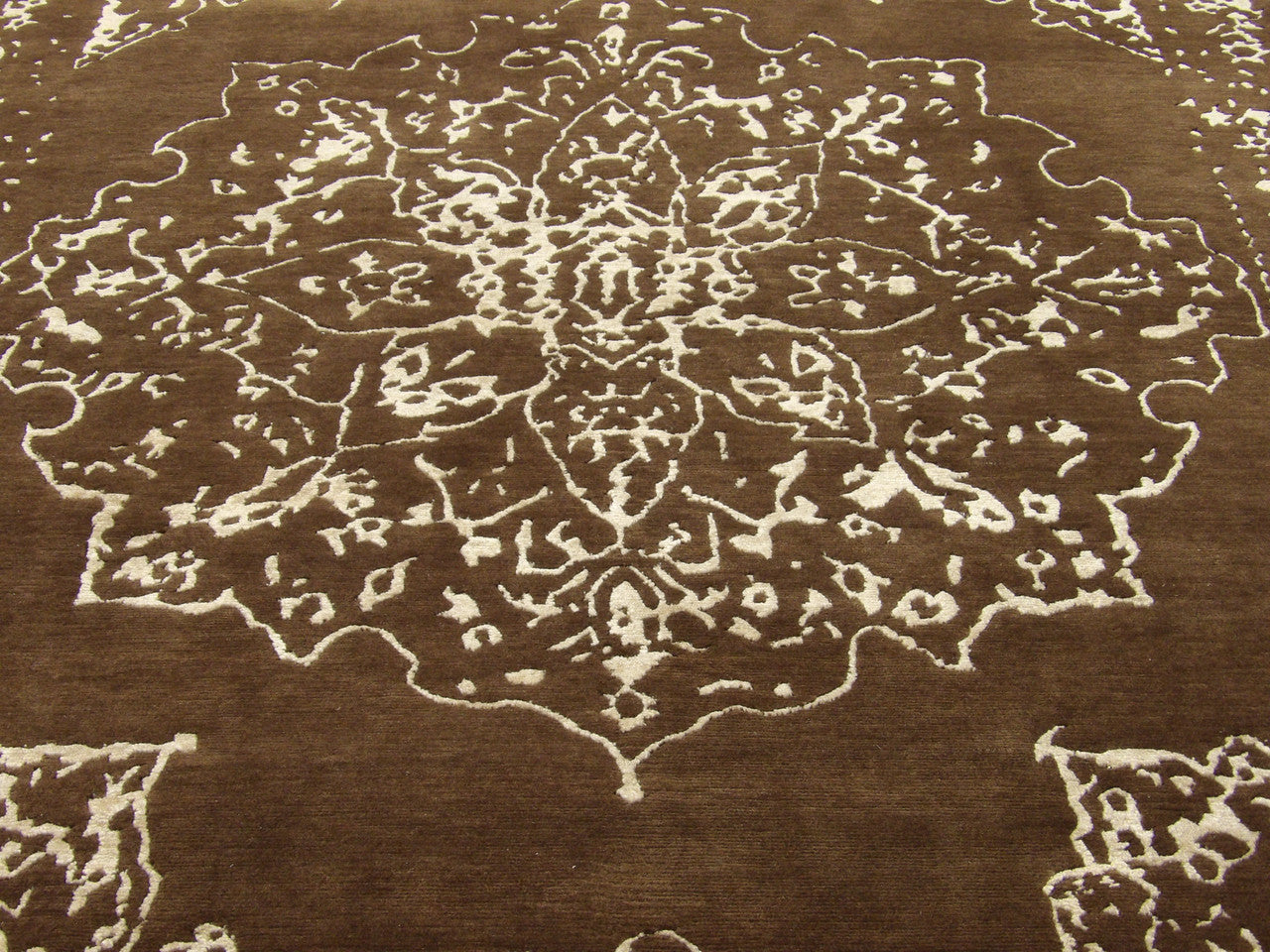 Broken Heriz wool-silk texture close-up