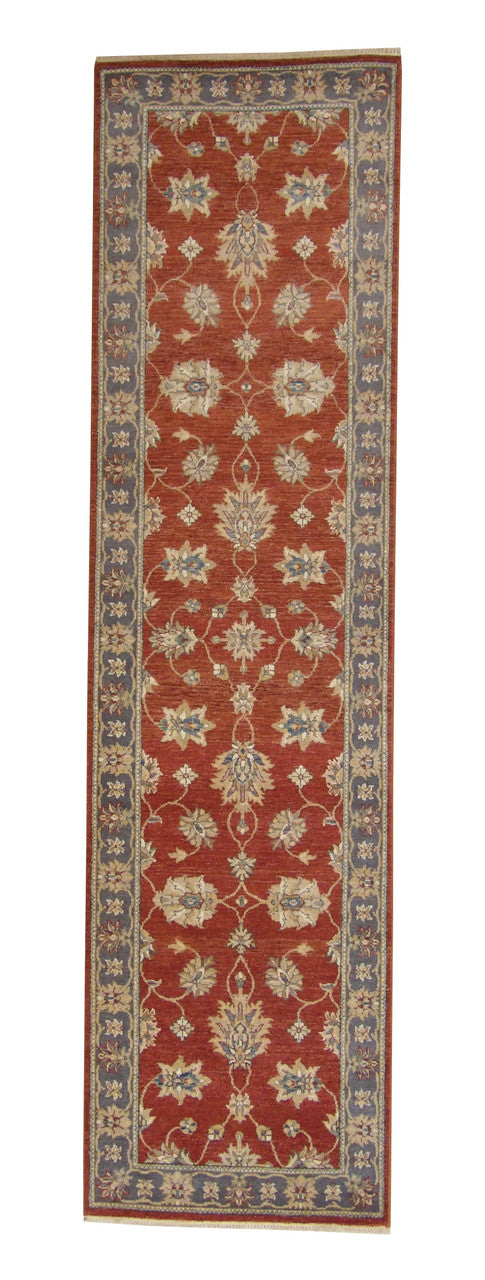 Traditional Indo Ziegler Chobi hand-knotted wool rug in Rust, full view