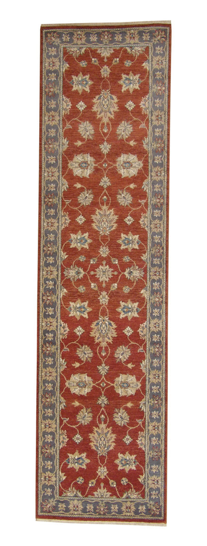 Traditional Indo Ziegler Chobi hand-knotted wool rug in Rust, full view