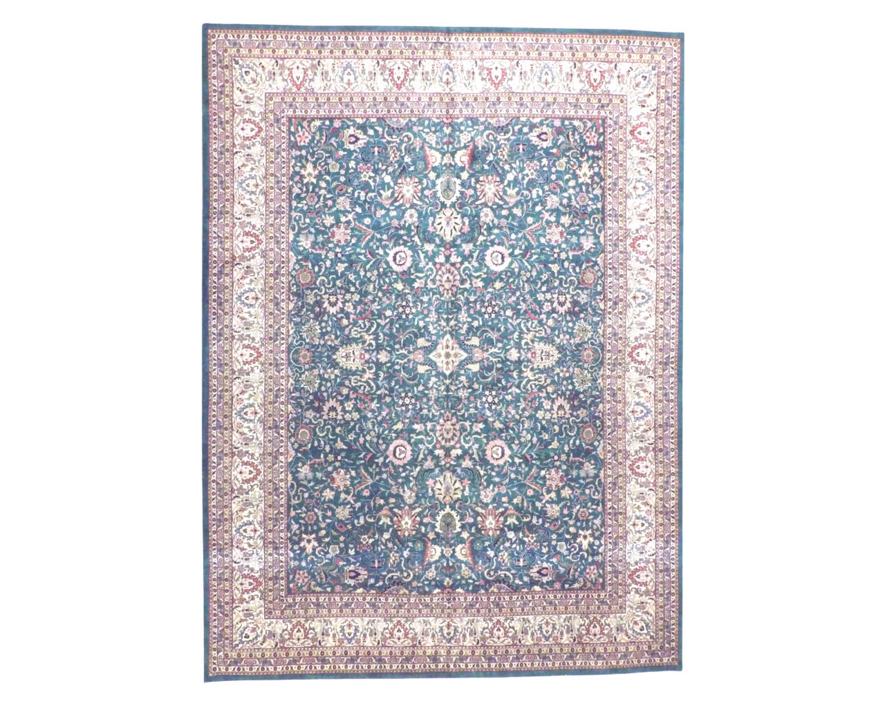 Fine Persian Kashan hand-knotted wool rug in green and beige, oversized full view