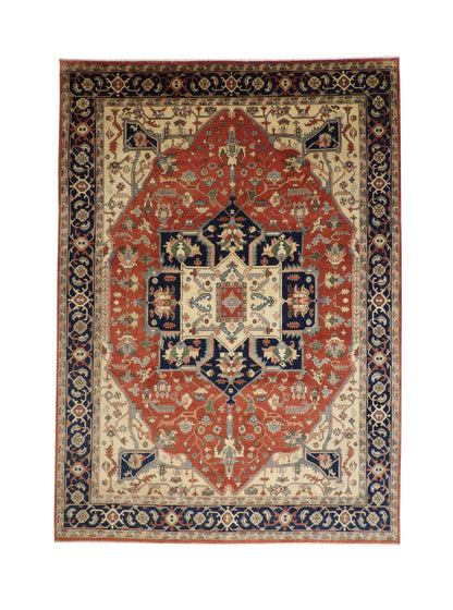 Tribal Heriz hand-knotted wool rug in Blue & Beige, full view