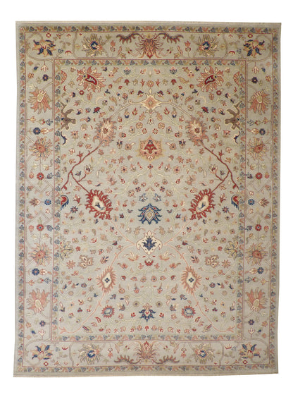 Traditional Agra Ziegler hand-knotted wool rug in Multi-Color & Beige, full view