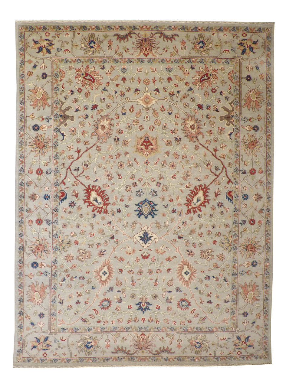 Traditional Agra Ziegler hand-knotted wool rug in Multi-Color & Beige, full view