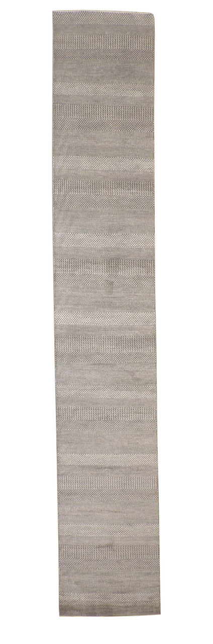 Modern Grass Design hand-knotted wool-silk rug in Gray & Beige, full view