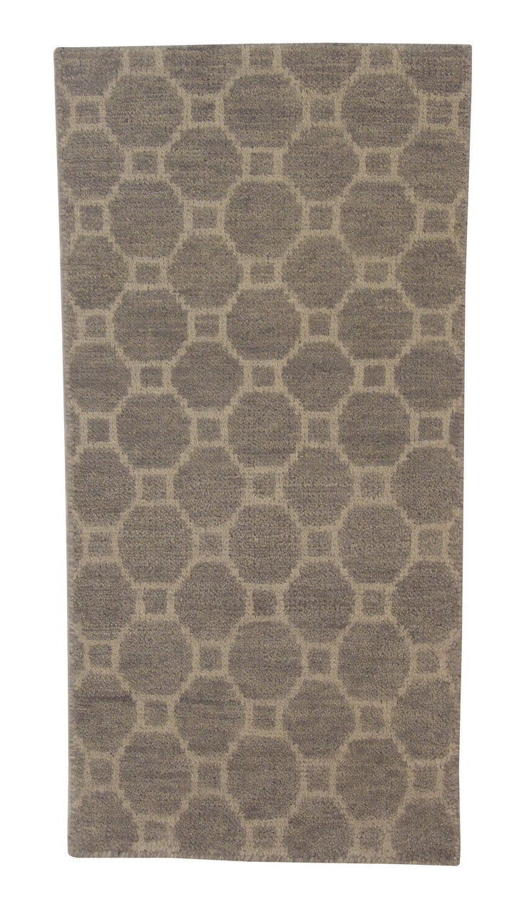 Modern Gemotrical Design hand-knotted wool rug in Gray, full view