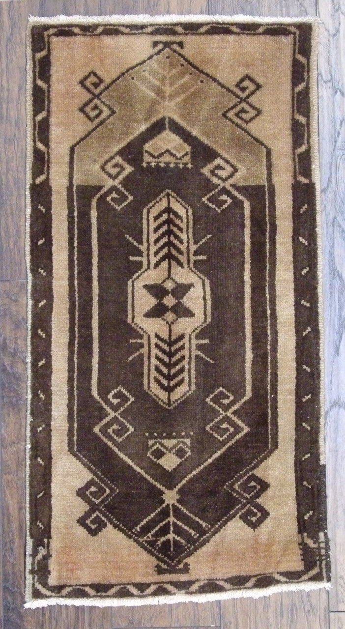 Vintage Turk Anatolian Antique Yastik hand-knotted wool rug in Brown & Beige, full view
