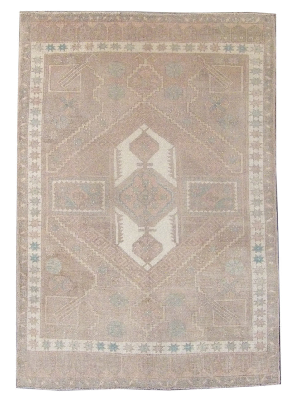 Anatolian Vintage Oushak hand-knotted wool rug in Brown & Pink, full view