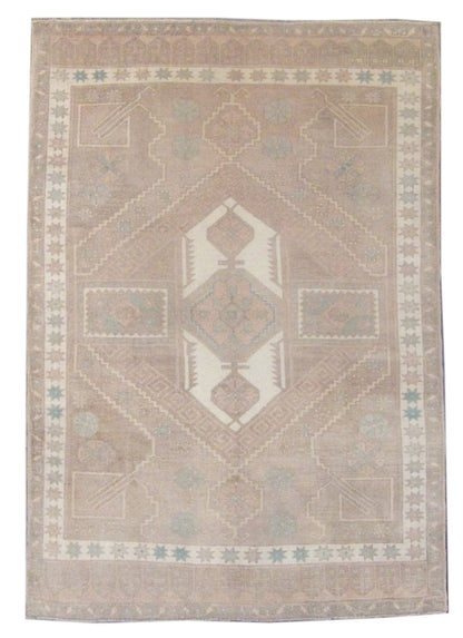 Anatolian Vintage Oushak hand-knotted wool rug in Brown & Pink, full view