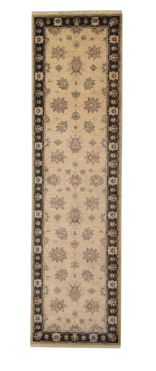 Traditional Indo Ziegler Chobi hand-knotted wool rug in Beige, full view