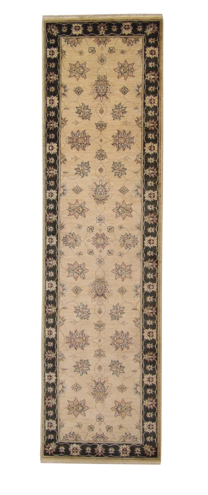 Traditional Indo Ziegler Chobi hand-knotted wool rug in Beige, full view