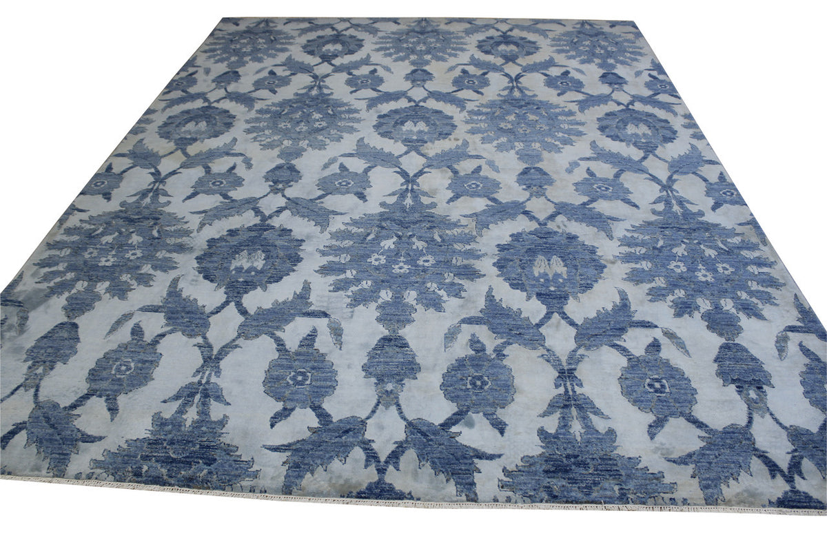 Close-up of wool pile, Blue & Beige rug