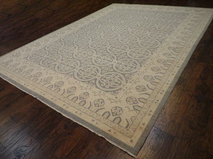 Full room view of oversized Oushak Khotan hand-knotted rug