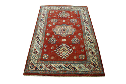 Close-up of wool pile, Beige & Red rug
