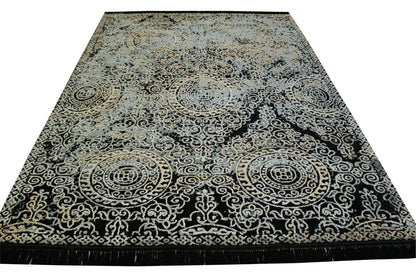 Close-up of wool-silk pile, Black & Gray rug