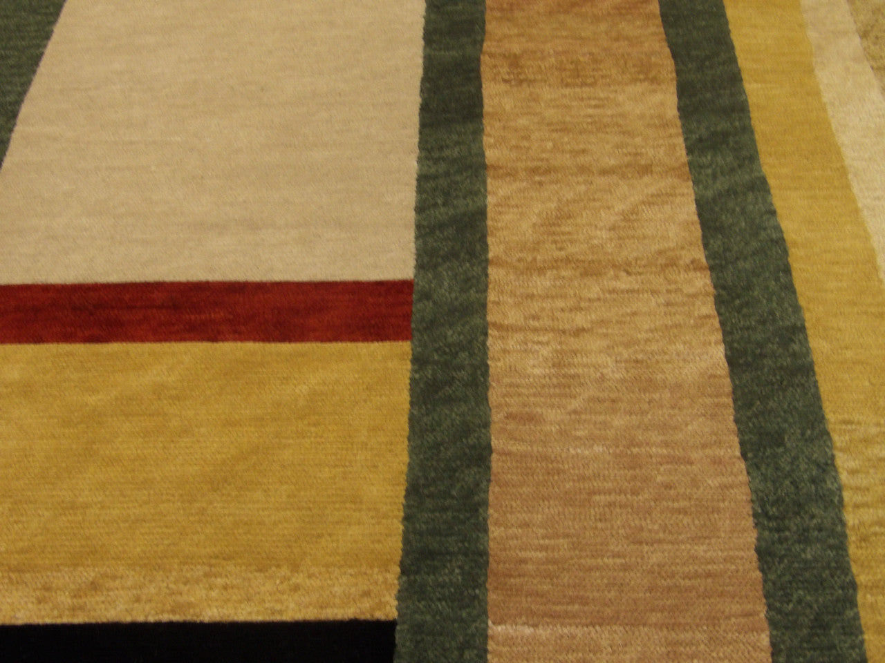 Back of Modern Carved Geometrical Design hand-knotted rug