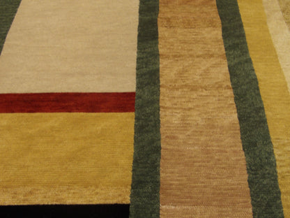 Back of Modern Carved Geometrical Design hand-knotted rug