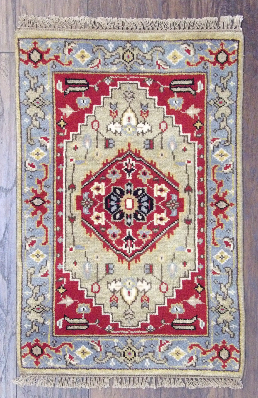 Tribal Sherapi Oushak Natural Dye hand-knotted wool rug in Blue & Red, full view