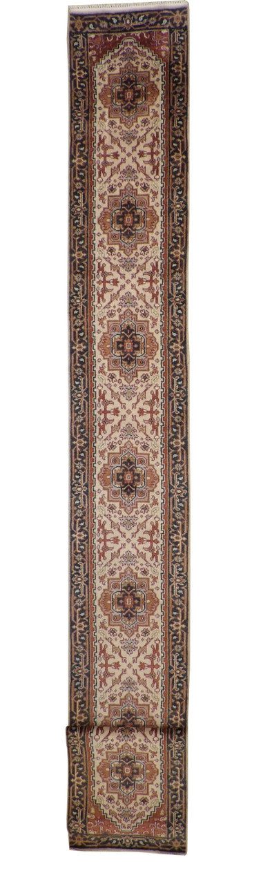 Tribal Heriz hand-knotted wool rug in Black & Beige, full view