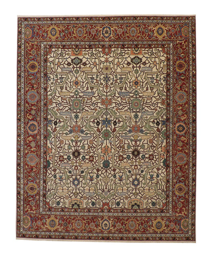 Traditional Fine Sherapi hand-knotted wool rug in Blue & Beige, full view