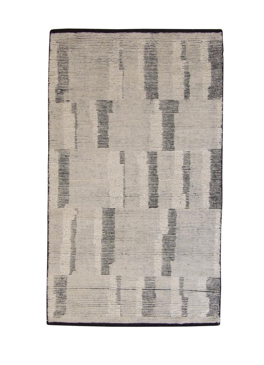 Modern Abstract High Low hand-knotted wool rug in Gray, full view