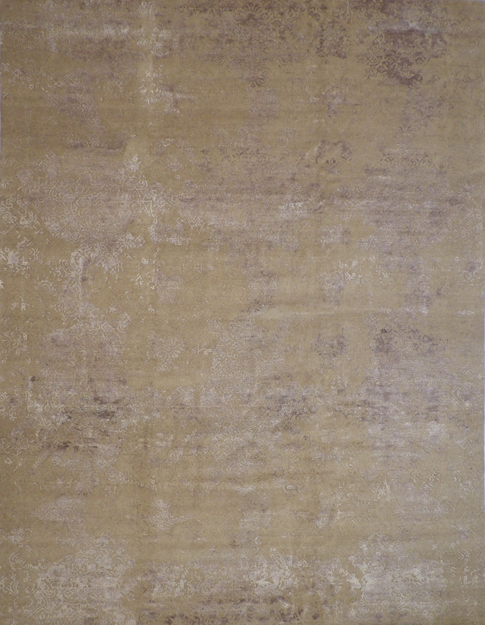 Transitional Abstract Broken Design hand-knotted wool-silk rug in Gray, full view