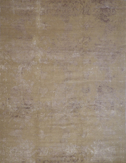 Transitional Abstract Broken Design hand-knotted wool-silk rug in Gray, full view