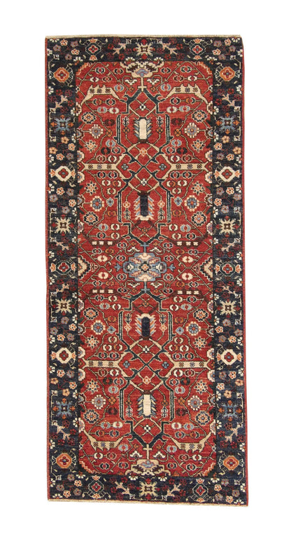 Tribal Fine Floral Sherapi hand-knotted wool rug in Rust, full view