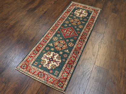Close-up of wool pile, Green & Red rug