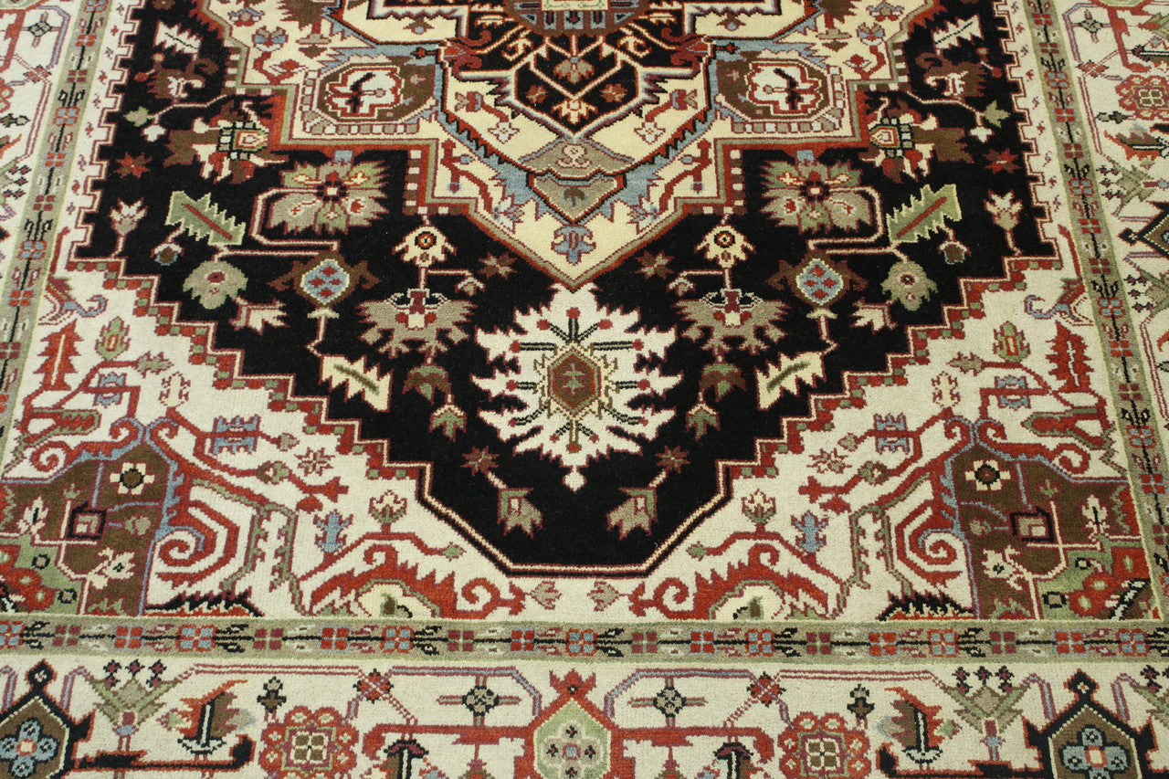 Tribal Heriz rug border detail