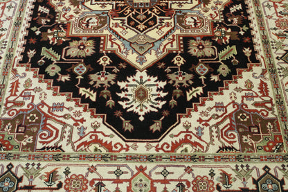 Tribal Heriz rug border detail