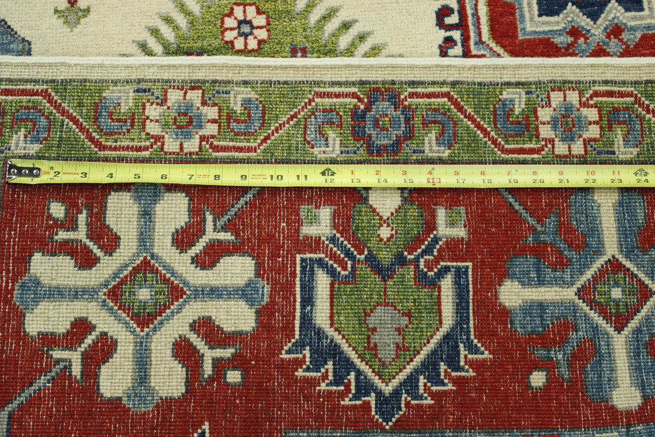 Close-up of wool pile, Beige & Red rug