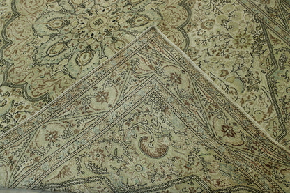 Beige & Green Traditional Vintage Kannysar rug in room setting