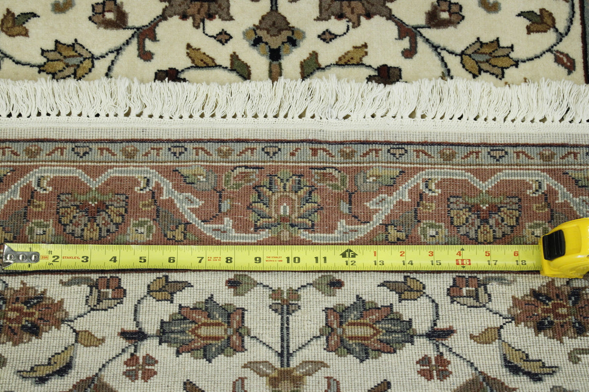 Traditional Indo Mahal hand-knotted wool rug in Brown & Beige, full view