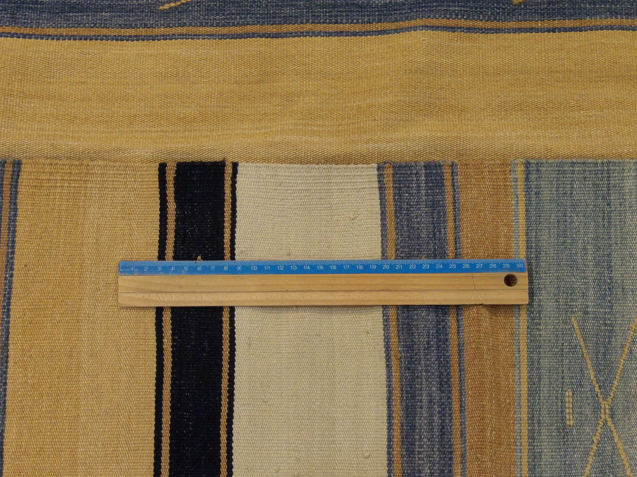 Full room view of Anatolian stripe kilim hand-knotted rug