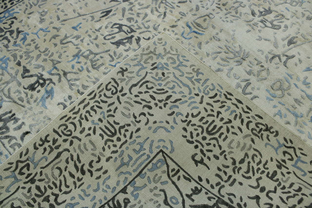 Oushak Ziegler hand-knotted wool rug in Blue & Beige, full view