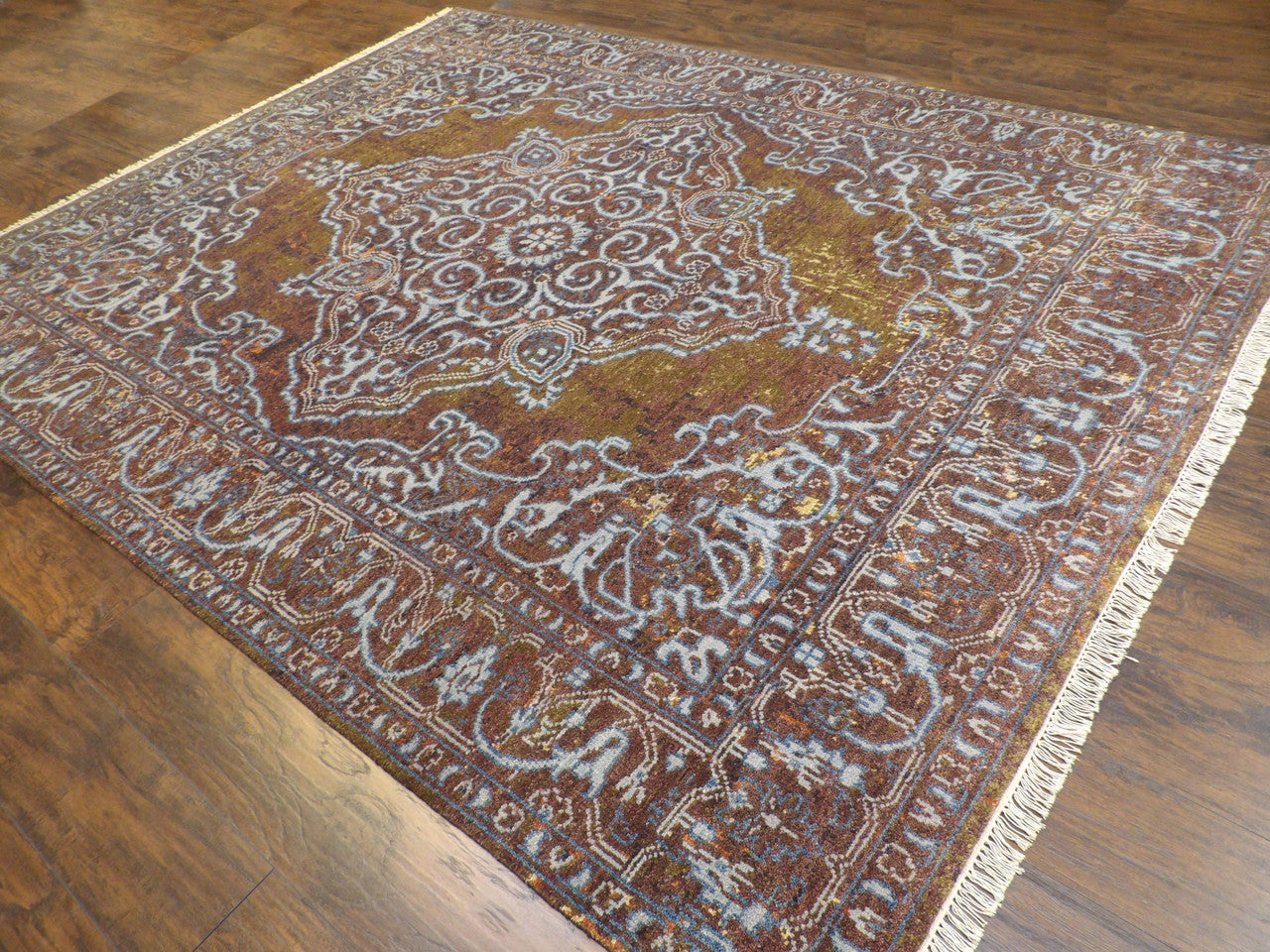Full view of Colorful Persian Design High Low Broken rug