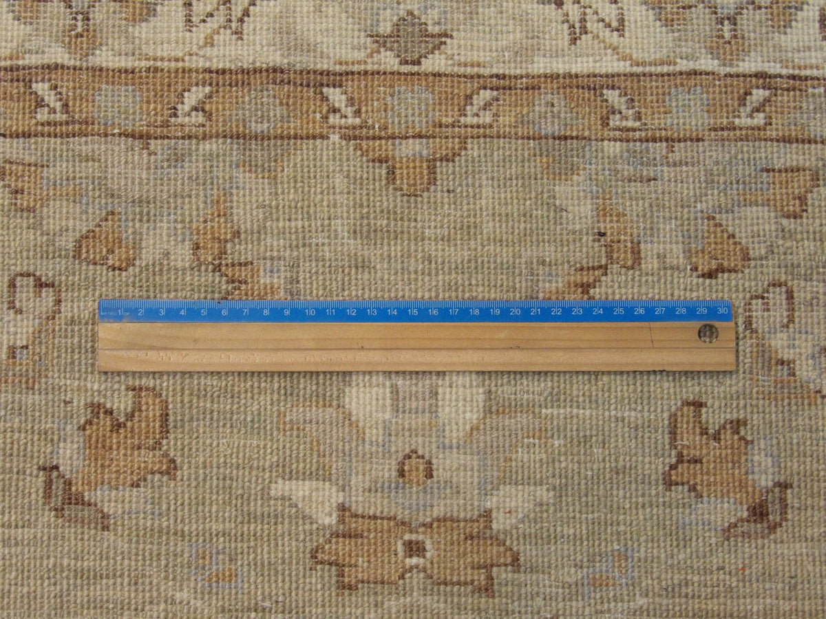 Green & Beige Oushak Chobi Natural Dye rug in room setting