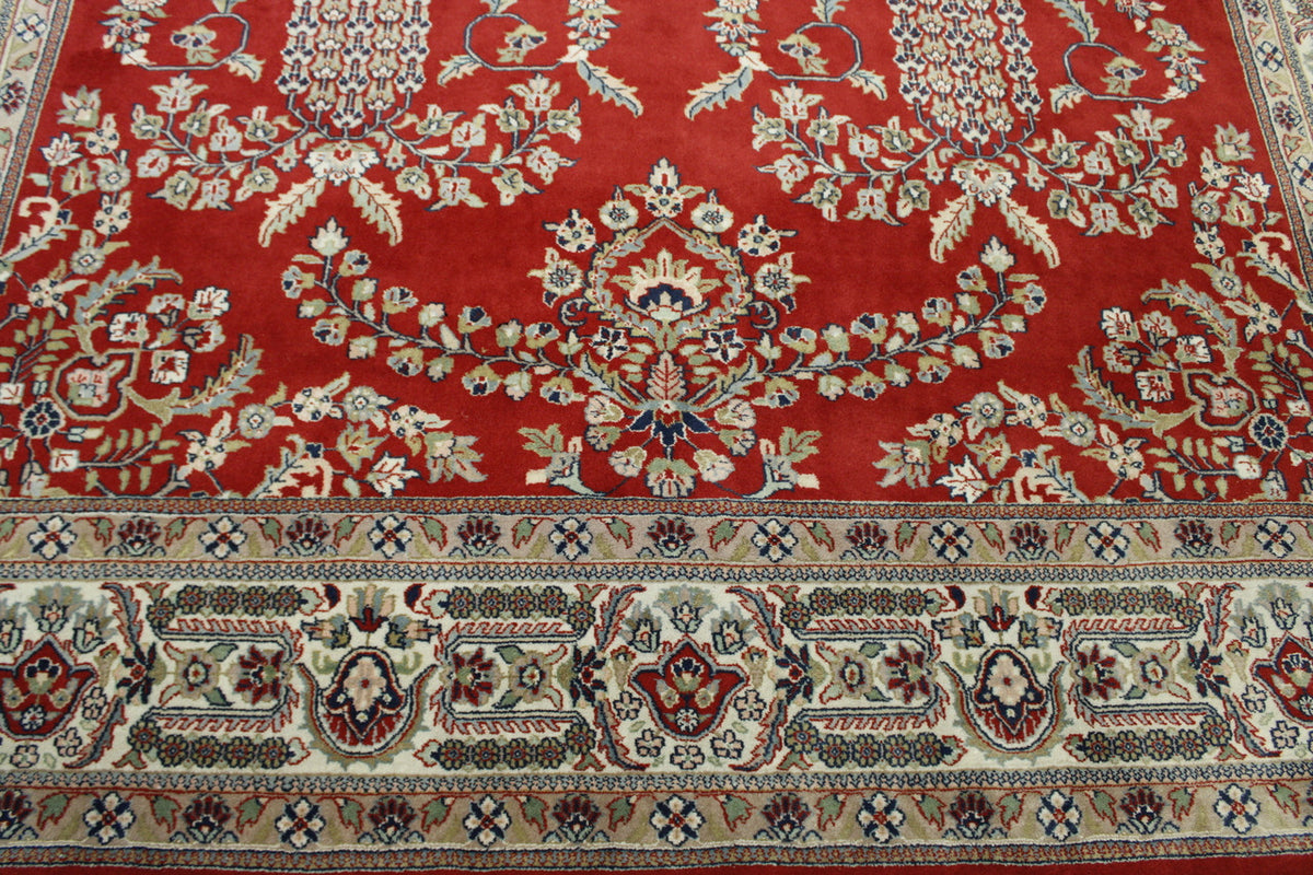 Close-up of wool pile, Brown & Red rug