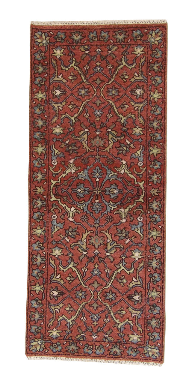 Tribal Indo Heriz hand-knotted wool rug in Rust, full view