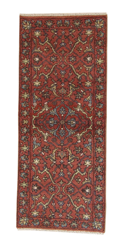 Tribal Indo Heriz hand-knotted wool rug in Rust, full view