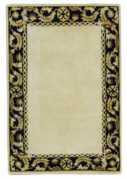 European Abusson hand-knotted wool rug in Black & Gold, full view