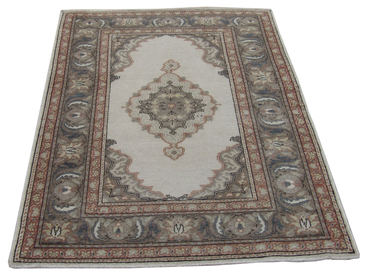 Antique Oushak rug border detail, gray and rust