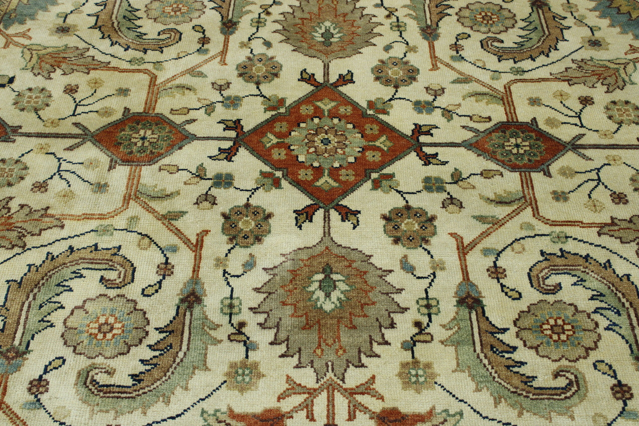 Beige & Rust Tribal Hali Heriz rug in room setting