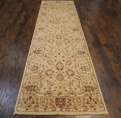 Close-up of wool pile, gold and beige runner