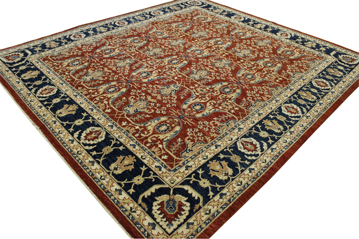 Close-up of wool pile, Blue & Rust rug